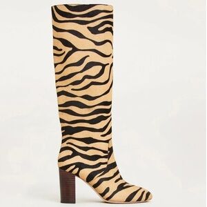$750 Loeffler Randall Goldy Tall Knee Heel Boot Calf Hair Tiger Stripe Black 5B